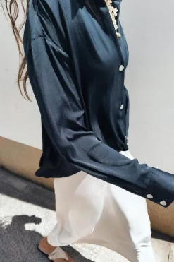 Fashion BLUSA SATINADA NUDO Mujer Camisas / Blusas