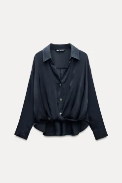 Fashion BLUSA SATINADA NUDO Mujer Camisas / Blusas