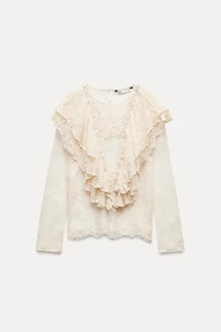 Sale BLUSA VOLANTES ENCAJE ZW COLLECTION Mujer Camisas / Blusas
