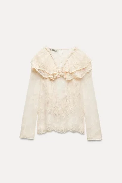 Sale BLUSA VOLANTES ENCAJE ZW COLLECTION Mujer Camisas / Blusas
