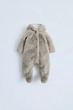 Niños ZARA 0 - 6 Meses·Sacos / Buzos|0 - 6 Meses·Básicos<BUZO EFECTO PELO CAPUCHA