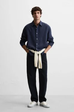 Hot CAMISA 100 % LINO Hombre Camisas