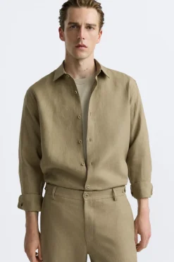 Fashion CAMISA 100% LINO Hombre Camisas