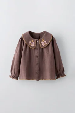 Niños ZARA 1½ - 6 Años·Camisas<CAMISA BORDADOS FLORES