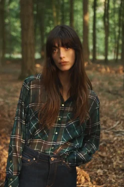 Discount CAMISA CORTA CUADROS HILO METALIZADO Mujer Camisas / Blusas