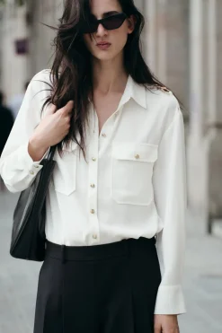 Clearance CAMISA CREPE APLIQUE HOMBRO Mujer Camisas / Blusas