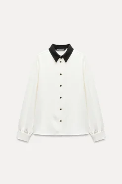 Sale CAMISA CREPE CUELLO COMBINADO Mujer Camisas / Blusas