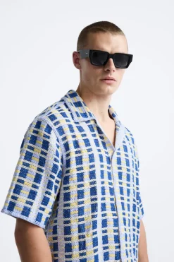 Fashion CAMISA CROCHET GEOMÉTRICO Hombre Camisas