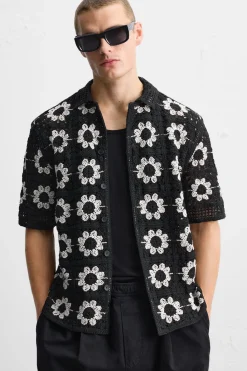 Hot CAMISA CROCHET GEOMÉTRICO Hombre Camisas