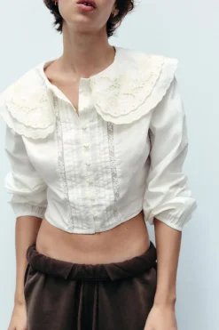 Online CAMISA CROP CUELLO BOBO Mujer Camisas / Blusas