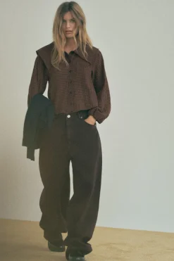 Fashion CAMISA CUELLO BOBO CUADROS Mujer Camisas / Blusas