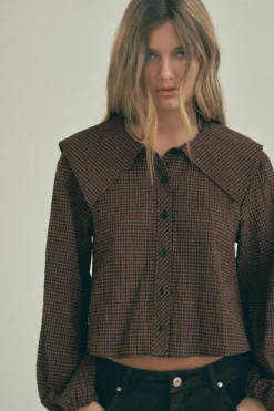 Fashion CAMISA CUELLO BOBO CUADROS Mujer Camisas / Blusas