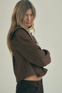 Fashion CAMISA CUELLO BOBO CUADROS Mujer Camisas / Blusas