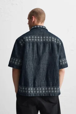 Hot CAMISA DENIM BORDADOS Hombre Camisas