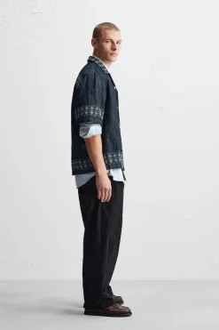 Hot CAMISA DENIM BORDADOS Hombre Camisas