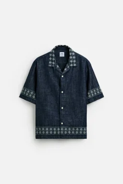 Hot CAMISA DENIM BORDADOS Hombre Camisas