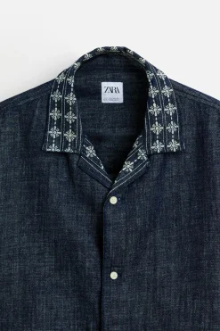 Hot CAMISA DENIM BORDADOS Hombre Camisas