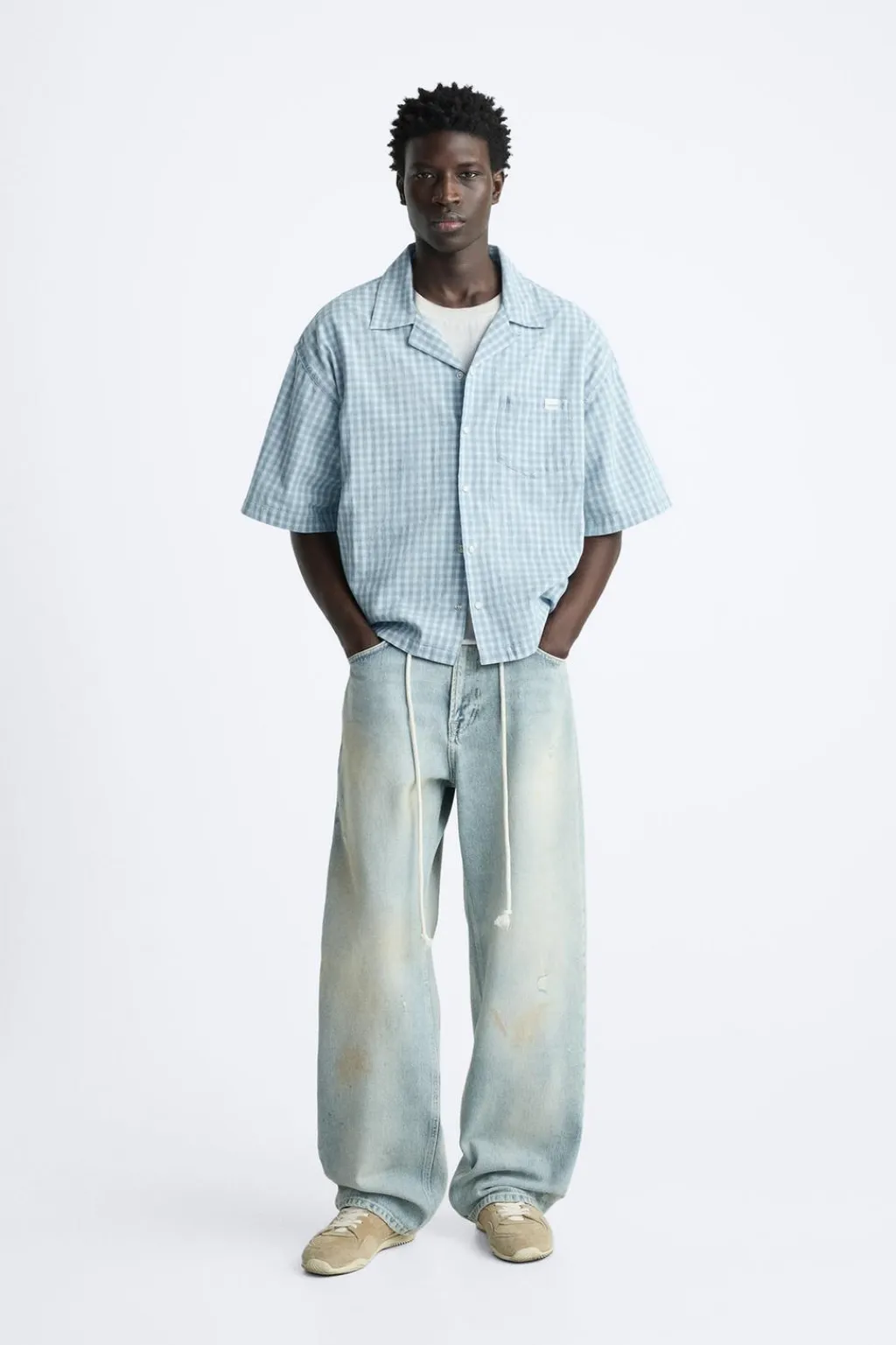 New CAMISA DENIM CUADROS Hombre Camisas