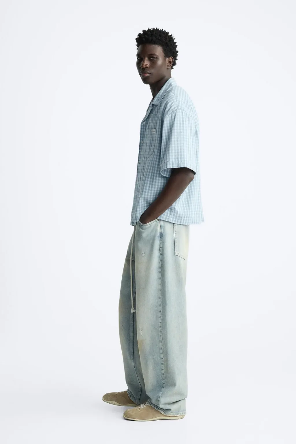 New CAMISA DENIM CUADROS Hombre Camisas