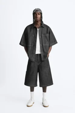 Discount CAMISA DENIM PESPUNTES CONTRASTE Hombre Camisas