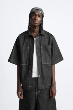 Discount CAMISA DENIM PESPUNTES CONTRASTE Hombre Camisas