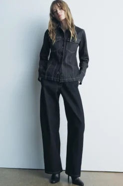 Fashion CAMISA DENIM PESPUNTES ZW COLLECTION Mujer Camisas / Blusas