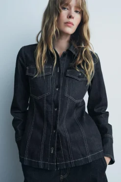 Fashion CAMISA DENIM PESPUNTES ZW COLLECTION Mujer Camisas / Blusas