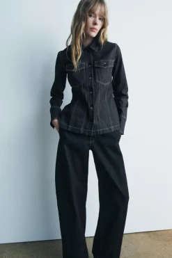 Fashion CAMISA DENIM PESPUNTES ZW COLLECTION Mujer Camisas / Blusas