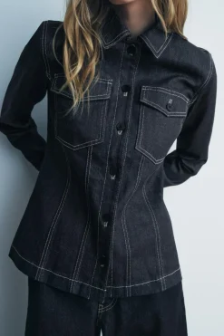 Fashion CAMISA DENIM PESPUNTES ZW COLLECTION Mujer Camisas / Blusas