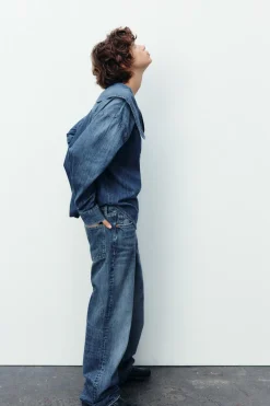 Clearance CAMISA DENIM TRF CUELLO BOBO Mujer Camisas / Blusas