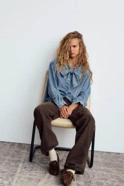 Hot CAMISA DENIM TRF LAZO Mujer Camisas / Blusas