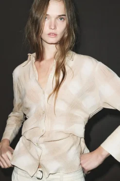 Online CAMISA DRAPEADA CUADROS ZW COLLECTION Mujer Camisas / Blusas