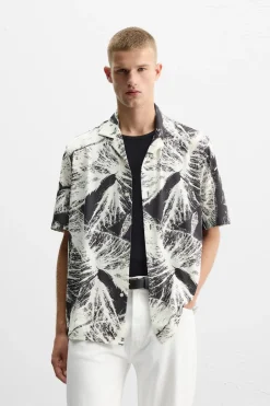 Clearance CAMISA ELÁSTICA ESTAMPADO HOJAS Hombre Camisas