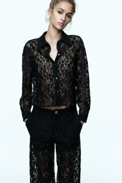 Discount CAMISA ENCAJE LENTEJUELAS Mujer Camisas / Blusas