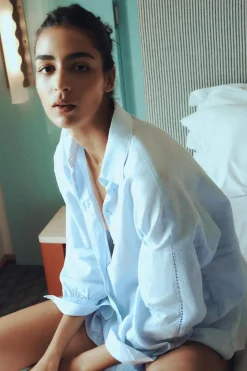 Sale CAMISA ENTREDÓS CON LINO Mujer Camisas / Blusas