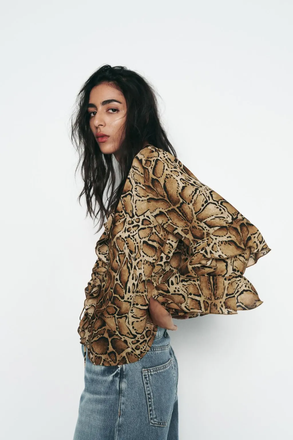 New CAMISA ESTAMPADO ANIMAL VOLANTES Mujer Camisas / Blusas