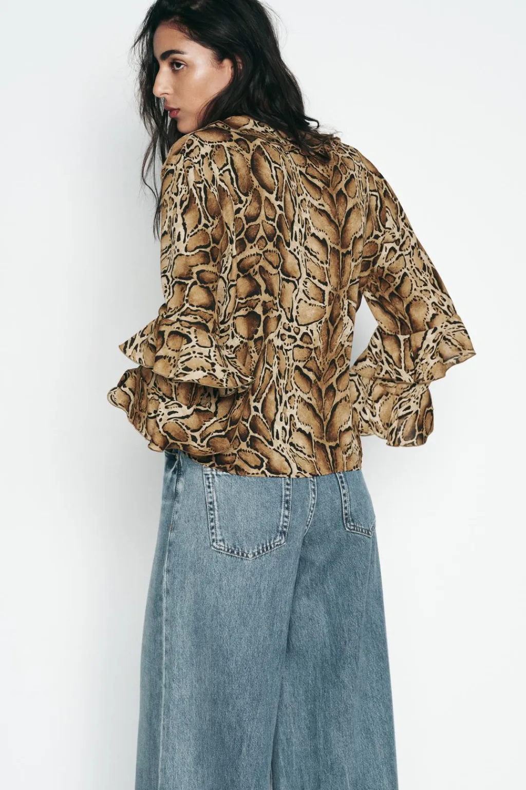 New CAMISA ESTAMPADO ANIMAL VOLANTES Mujer Camisas / Blusas