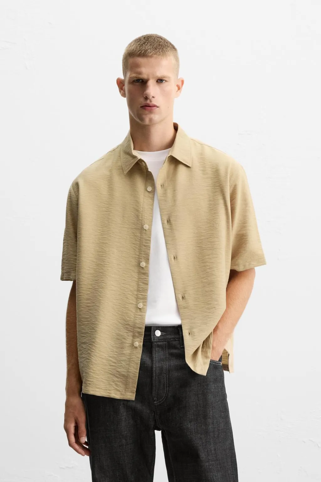 New CAMISA ESTRUCTURA MEZCLA VISCOSA Hombre Camisas