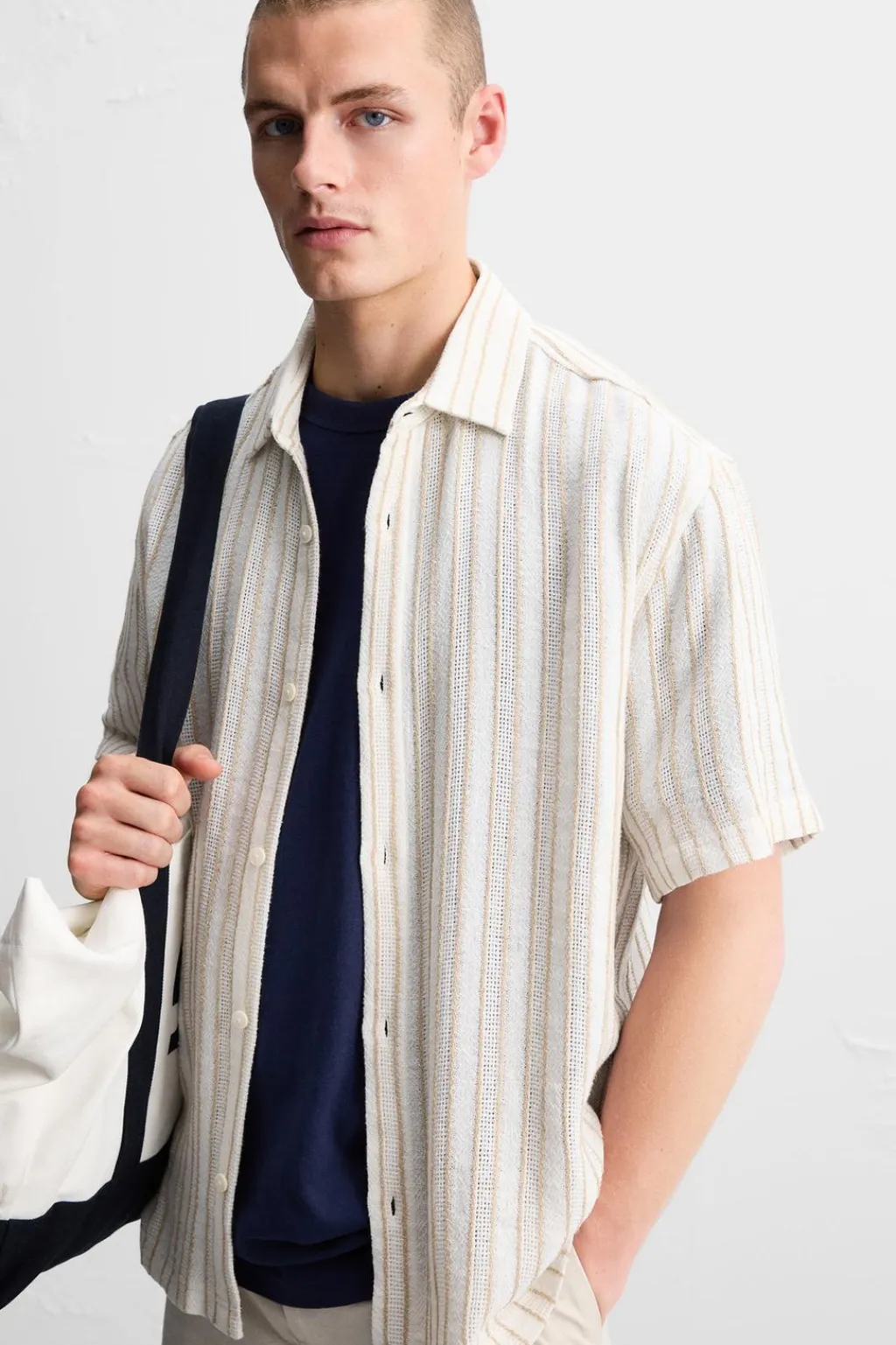 New CAMISA ESTRUCTURA RAYAS Hombre Camisas