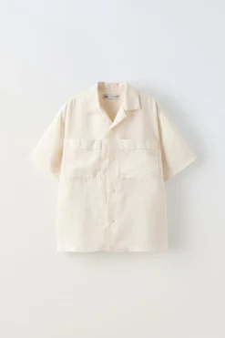 Niños ZARA 6 - 14 Años·Camisas / Sobrecamisas<CAMISA LINO BOLSILLOS