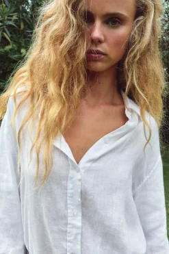 Hot CAMISA OVERSIZE CON LINO Mujer Camisas / Blusas