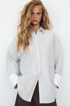 Best CAMISA OVERSIZE POPELÍN RAYAS PUÑO EXTRAÍBLE Mujer Camisas / Blusas
