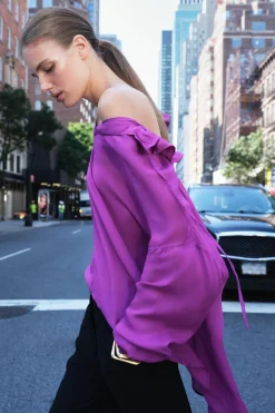 Discount CAMISA OVERSIZE VOLANTE ZW COLLECTION Mujer Camisas / Blusas