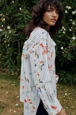 Hot CAMISA POPELÍN RAYAS PAJAROS Mujer Camisas / Blusas