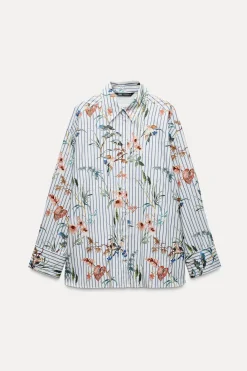 Hot CAMISA POPELÍN RAYAS PAJAROS Mujer Camisas / Blusas