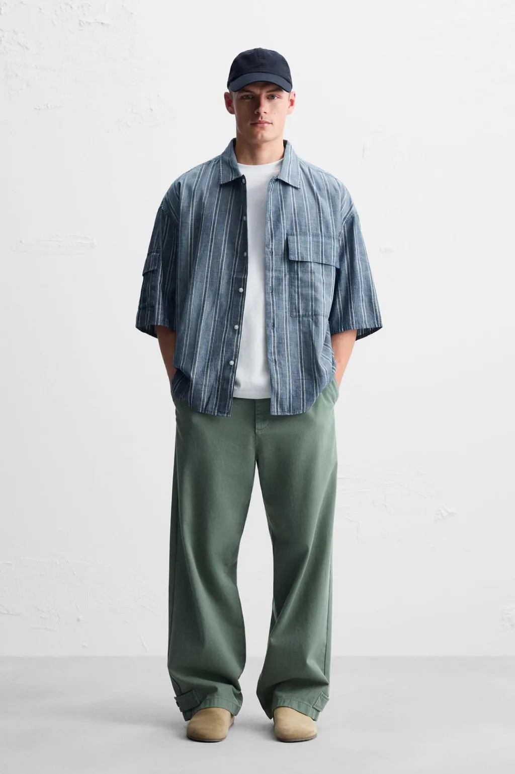 New CAMISA RAYAS BOLSILLOS Hombre Camisas