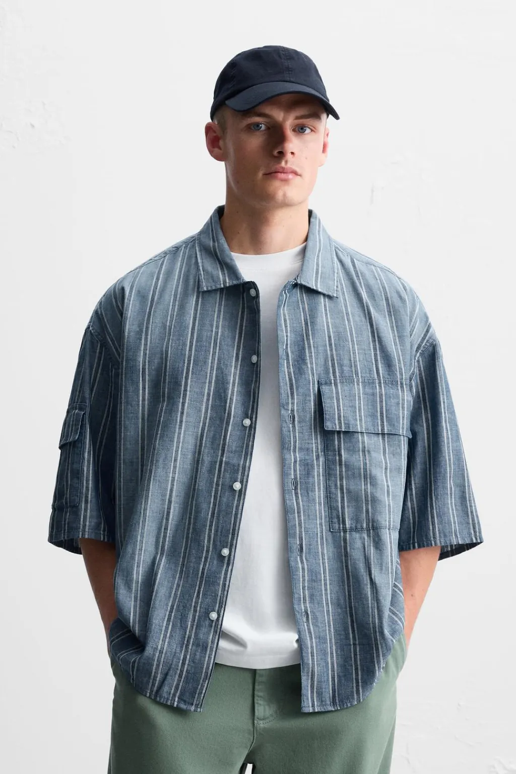 New CAMISA RAYAS BOLSILLOS Hombre Camisas