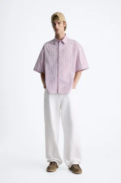 Hot CAMISA RAYAS ESTAMPADO CONTRASTE Hombre Camisas