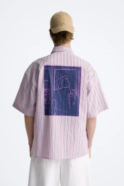 Hot CAMISA RAYAS ESTAMPADO CONTRASTE Hombre Camisas