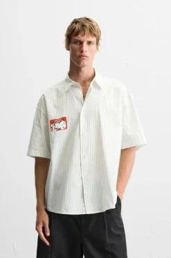 Sale CAMISA RAYAS ESTAMPADO PEGATINA Hombre Camisas